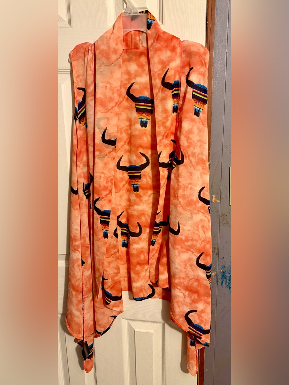 Orange Southwestern Bull Skull Print cardigan